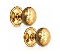 LYRA Hammered Cottage Antique 55mm Door Knob Pair Rim Mortice Aged Brass | Solid Brass Door Pull Handles Set Traditional Passage Hardware, Ideal for Interior & Exterior Doors, Homes, Cottages