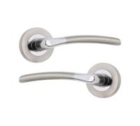 LYRA Modern Curved Lever on Rose Latch Handles Dual Finish Pair 140mm | Aluminum & Zinc Sprung Passage Pulls Handles Door Pair Polished Chrome & Satin Nickel, Ideal for Interior & Exterior Use