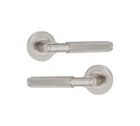 LYRA Modern Knurled Lever on Round Rose Sprung Handles Satin Nickel Set | Aluminum & Zinc Internal Passage Pull Handles Lock Latch Pair Kitchen, Bathroom, Bedroom Exterior Front Main Doors