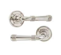 LYRA Pair of Beehive Lever on Sprung Rose Door Handles in Polished Nickel | Traditional Reeded Latch Pull Handles Set Ideal for All Vintage Style Interior and Exterior Wooden Doors Use