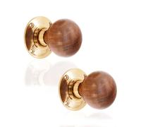 LYRA Rosewood Bun Victorian 60mm Door Knobs Pair Rim Mortice Polished Brass | Traditional Style Durable Antique Door Pull Handles Set Suitable for Internal & External Wooden Front Doors