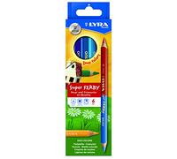 LYRA Super Ferby Duo Bi-Colour Wooden Chunky Colouring Pencils, 6 Assorted Colours, Ideal for Children and Schools