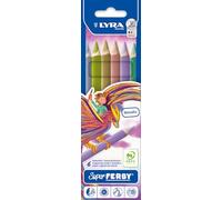 LYRA Super Ferby Metallic Wooden Chunky Colouring Pencils, 6 Assorted Colours, Ideal for Children and Schools