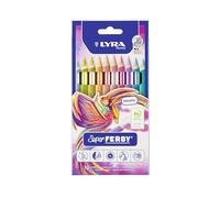 Lyra Super Ferby Metallic Wooden Colouring Pencils, Triangular, Thick, Lacquer, 6.3 mm Lead, Cardboard Case, Assorted Metallic Colours, Pack of 10