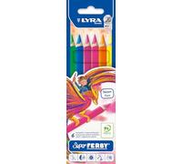 LYRA Super Ferby Neon Wooden Chunky Colouring Pencils, 6 Assorted Colours, Ideal for Children and Schools