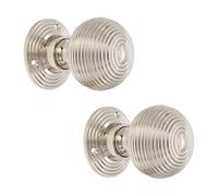 Lyra Vintage Beehive Mortice Rim Door Knobs Handles Polished Nickel Pair | Solid Brass Ribbed Reeded Passage Pull Handle Set for Kitchen, Bathroom & Bedroom Doors, Suitable for Interior & Exterior Use