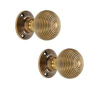 Lyra Vintage Reeded Beehive Mortice Rim Door Knobs Handle Aged Brass Set | Solid Brass Ribbed Passage Pull Handles Set for Kitchen, Bathroom & Bedroom Doors, Suitable for Interior & Exterior Use