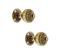 LYRA Vintage Regency Solid Brass Mortice Door Knobs Pair 60mm Aged Brass | Traditional Reeded Design Solid Brass Round Door Pull Handles Set Suitable for Internal and External Doors