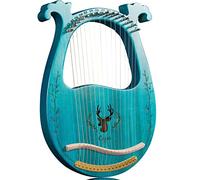 Lyre Harp 16 String Ancient Greece Style Classical Shaped Deer Pattern Box Harp with Tuning Wrench and Instruction Guide for Adult Kids and Beginner (Blue), Full