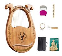 Lyre Harp, 16-String Harp Solid Wood Mahogany Lyre Harp with Tuning Wrench, Pick,Strings, Black Gig Bag and Instruction Manual for Beginners Instruments Lovers(Wood color)