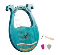 Lyre Harp 16-String Lyre Harp C Key Wooden Resonance Box String Instrument With Tuning Wrench 3pcs Picks Sticker Accessories For Beginners(Blue)