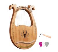 Lyre Harp 16-String Lyre Harp C Key Wooden Resonance Box String Instrument With Tuning Wrench 3pcs Picks Sticker Accessories For Beginners(Natural Wood)