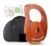 Lyre Harp 16-String Wooden Lyre Harp Metal Strings Solid Wood String Instrument With Carry Bag Tuning Wrench Music Book(Circle)