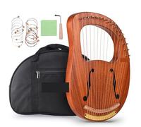 Lyre Harp 16-String Wooden Lyre Harp Metal Strings Solid Wood String Instrument With Carry Bag Tuning Wrench Music Book(Line)