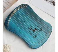 Lyre Harp, 17 Metal Strings, Portable Carved Fawn Pattern Solid Wood Stringed Instrument, Mahogany Lyre Instrument, with Tuning Wrench, for Beginner Harps(Blue)