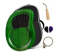 Lyre Harp 19 Metal Strings Heptachord Mahogany Solid Wood String Instrument With Tuning Key And Bag,Best Gift For Beginners, Music Lovers, Kids,Adults,Green