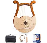 Lyre Harp 19 Strings, Solid Wood Mahogany Body and Spruce Veneer Face, Unique Patterns, Carved Phonetic Symbols, With Carry Bag, Tuning Wrench, Spare String Set, Pick, Music Manual
