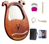 Lyre Harp, Binaural Antler Lyre 16 Metal Strings Maple Saddle Mahogany Body Lyre Harp with All Accessories Included