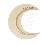 Lyre Harp, Portable Harp Strings Instrument, Wooden Harp, with Tuning Wrench Spare String Anti Slip Pad String Column Cover Wood Chips,Moon Shape (Wood Color & 8 Strings)