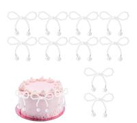 Lyreh 10pcs Pearl Bow Cake Picks Decorations, 2.56x1.97 Inch Coquette Party Decor Small Artificial Pearls Elegant White Bow Theme Cupcake Toppers for Wedding Birthday Party Floral Bouquet Wrapping