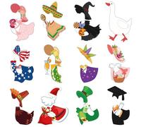 Lyreh 12pcs Fridge Goose Magnets Set, Magnetic Goose with Outfits Funny Refrigerator Magnets for Gifts Cruise Door Fridge Door Locker Decorations Garage Decor(Multi-Color)