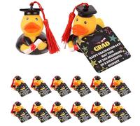 Lyreh 12pcs Graduation Rubber Ducks with Cards, 2025 Mini Grad Duckies with Diploma & Hat Fun Bathtub Toys Swimming Pool Party Favors for Student Gifts Cake Topper Decoration (Red)