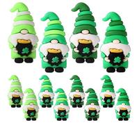 Lyreh 12pcs Mini Gnomes, St Patrick's Day Gnomes Decorations Lucky Green Miniature Gnome Figurines Collectible Tiny Beard Elf Dwarf Small Figurines to Hide and Seek for Home Table Decor