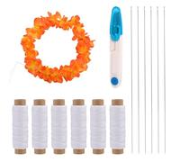 Lyreh 13pcs Lei Needle Kit for Flower Wreath Making, Durable Garland Making Kit 6pcs Long Needles to Make Hawaiian Leis 6 Twine Rolls 1 Sewing Scissors for DIY Graduation Garland