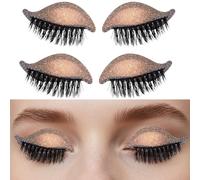 Lyreh 2 Pair Lazy Eye Shadow Eyelash Patch, 2-in-1 Reusable Eyeshadow Stickers with Eyelashes for All Eye Shapes Women Lazy Makeup Essential Tool Beginner-Friendly Quick-Makeup Helper(Glitter Gold)