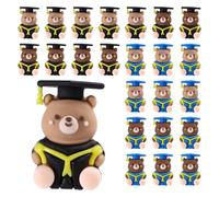 Lyreh 24pcs Graduation Bear Statues, Brown & Dark Brown Cute PVC Tiny Bear Figurines Graduation Miniature Statues Mini Gifts for Party Favors Ceremony Decor