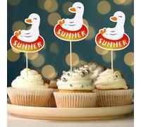 Lyreh 24pcs Silly Goose Cupcake Toppers, Summer Theme Birthday Party Decorations Funny Goose Cupcake Picks for Birthday Parties Baby Showers Decorations Supplies
