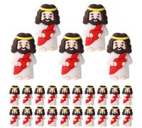 Lyreh 25pcs Miniature Jesus Statue with Red Heart, PVC Material Mini Easter Figures Toy Decor Tiny Small Valentine's Day Little Jesus for Easter Day Party Valentine's Day Favor Gift and Decor (Red)