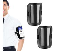 Lyreh 2pcs Adjustable Arm Badge Holder, 5.12x4.53in Leather Waterproof Armband License ID Card Band Elastic ID Badge Arm Strap for Business Offices Warehouse Staff Hiking Cycling Skiing(Black)