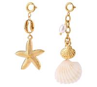 Lyreh 2pcs Beach Shell Keychains, Stainless Steel Delicate Stylish Dainty Starfish Shell Charm for Bikini Summer Outfit Accessory Cute Keychains for Women(Gold)