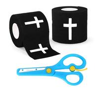 Lyreh 2pcs Christian Cross Athletic Tape, 23ft Serrated Edges Cross Sports Tape with Scissors Religious Wrist Wrap for Tennis Basketball Gymnastics Boxing & All Sports (Black)