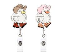 Lyreh 2pcs Goose Badge Reels, Acrylic Funny Goose Retractable Badge Reels Accessories Cute Retractable Animal ID Card Holders Clip Suitable for Friends Nurses Doctors Gift