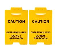 Lyreh 2pcs Mini Caution Sign for Desk, Acrylic Funny Office Caution Overstimulated Do Not Approach Warning Sign Humor Desktop Decor Decoration Supplies for Study Room Bedroom Office Table (Yellow)
