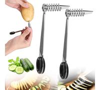 Lyreh 2pcs Spiral Cutter Knives, Stainless Steel Vegetable Slicer Cutter Portable Practical Manual Slicer Kitchen Accessories for Potatoes Cucumbers Carrots Fruits