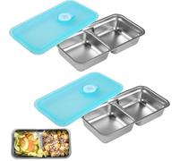 Lyreh 2pcs Stainless Steel Snack Containers with Lid, Reusable Double-Compartment Grab and Go Snack Containers Leakproof Metal Bento Box for Travel Camping Meal Prep
