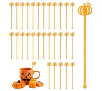 Lyreh 30pcs Halloween Swizzle Sticks, Acrylic Coffee and Cocktail Stirrers Sticks Reusable Drink Mixers for Halloween Thanksgiving Fall Autumn Party Decor Office Home Bar Supplies (Orange Pumpkin)