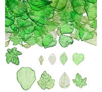 Lyreh 320pcs Green Leaf Beads, Funky Transparent Glass Leaves Beads Pendants Cute Tiny Acrylic Crystal Plant Charms Bulk for Jewelry Making DIY Craft Women