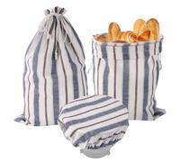 Lyreh 3pcs Reusable Bread Bags Set, Include 2pcs Linen Sourdough Bags with TPU Lining and 1pcs Sourdough Bowl Cover for Homemade Bread Packaging and Storage Accessories (Red & Blue Striped Style)