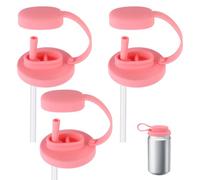 Lyreh 3pcs Soda Can Lids with Straw, 2.36in Diameter Pink Can Pop Lid with Handle Silicone Soda Cover Straw Sippy Toppers for Beer Coka Beverage Juice for Home School Office and Easy to Carry