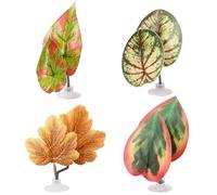 Lyreh 4pcs Betta Leaf Hammocks Bed, Adjustable Plastic Plant Pad Betta Fish Tank Decor with Suction Cup & Bracket for Four-Eyed Silk Fish Guppy to Rest (Green, Brown)