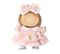Lyreh 4pcs Kawaii Doll Outfit, Pink Plush Doll Clothes Clothing Set for 15-17cm Dress Bow Hair Accessories Skirt Canvas Shoes & Rabbit Bag