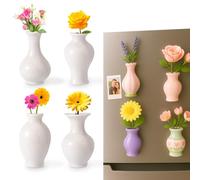 Lyreh 4pcs Mini Ceramic Vase Fridge Magnets, Decorative Tiny 3D Plant Magnetic Cute Refrigerator Decoration for Kitchen Office Locker (white)