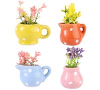 Lyreh 4pcs Mini Vase Magnets for Fridge, Ceramic Cute Tiny Flower Vase Mini 3D Plant Refrigerator Magnets Practical Accessories for Home Locker Office Kitchen School Decoration