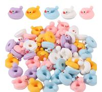 Lyreh 50pcs Resin Tiny Ducks, 0.79x0.79in Mini Little Ducks Summer Swimming Ring Miniature Small Cute Resin Animal Toy Accessories for Birthday Gift Landscape Party Gift DIY Decoration (5 Colors)