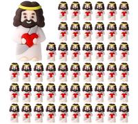 Lyreh 50pcs Tiny Jesus Statue with Red Heart, PVC Material Miniature Easter Figurines Small Mini Valentine Jesus Decor for Easter Day Valentine Day Religious Favor and Decor(White)