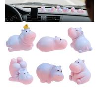 Lyreh 6pcs Mini Hippopotamus, 6 Sizes Resin Cute Car Dashboard Rearview Mirror Miniature Hippo Decorations Small Tiny Funny Ornament Toys Practical Decorations for Bookshelf Living Room Office Car